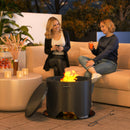 Outsunny Outdoor Round Fire Pit With Lid, Firepit With Fire Poker, Black