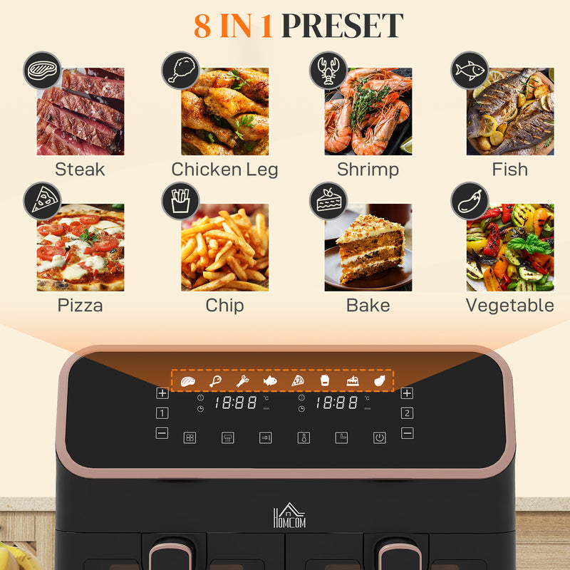 HOMCOM Dual Zone Air Fryer 8L Double Air Fryer with SYNCFinish 2700W Gold Tone