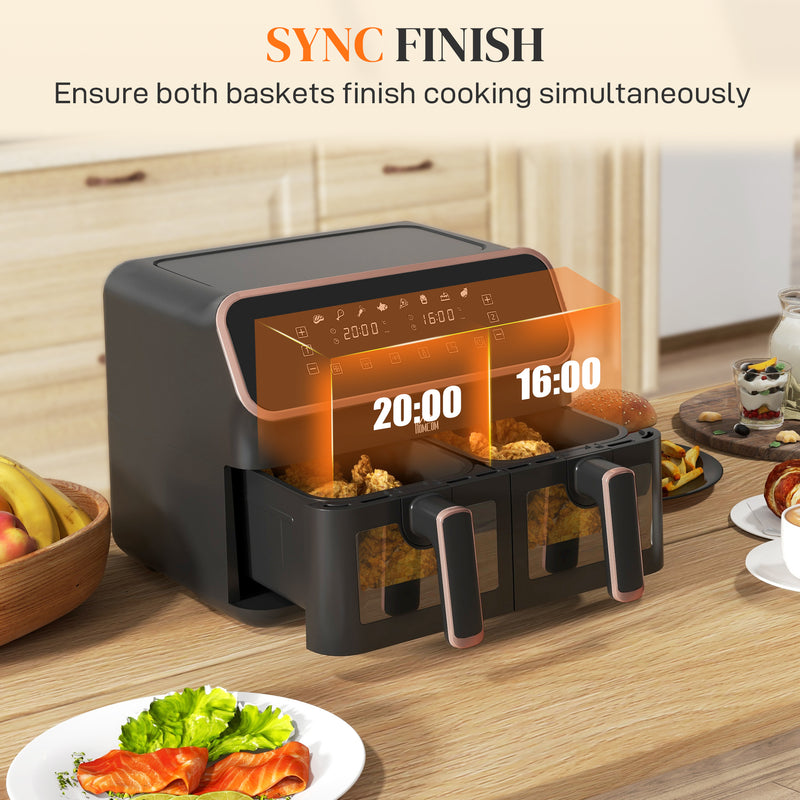 HOMCOM Dual Zone Air Fryer 8L Double Air Fryer with SYNCFinish 2700W Gold Tone