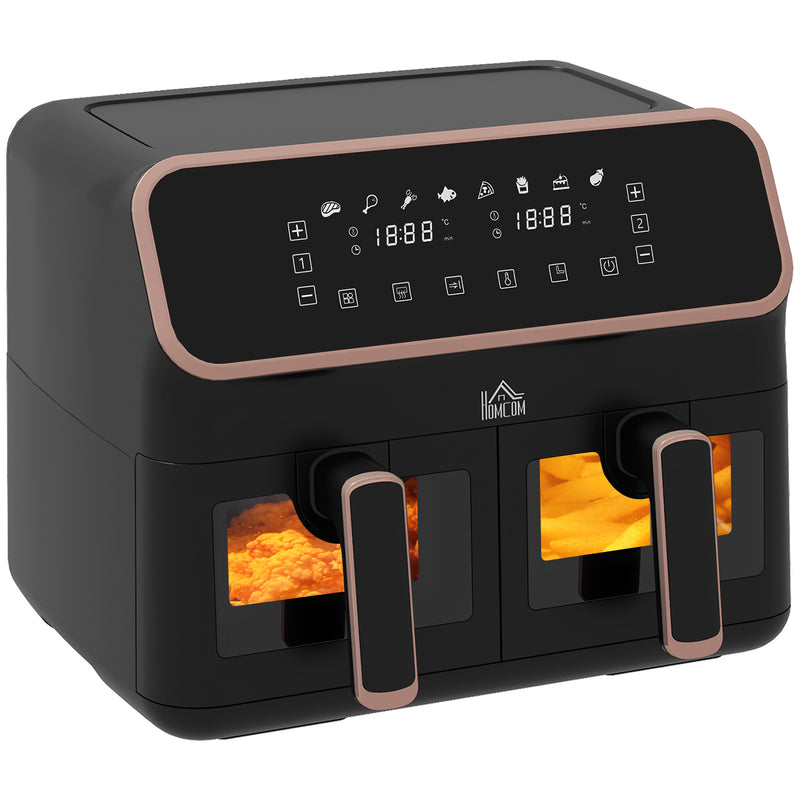 HOMCOM Dual Zone Air Fryer 8L Double Air Fryer with SYNCFinish 2700W Gold Tone