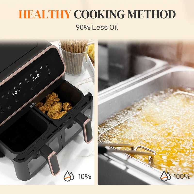 HOMCOM Dual Zone Air Fryer 8L Double Air Fryer with SYNCFinish 2700W Gold Tone