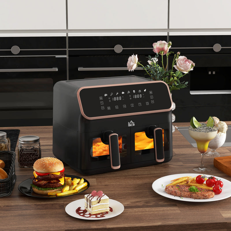 HOMCOM Dual Zone Air Fryer 8L Double Air Fryer with SYNCFinish 2700W Gold Tone