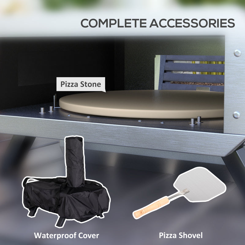 Outsunny Wood Fired Pizza Oven With Rotating Pizza Stone And Cover, Black