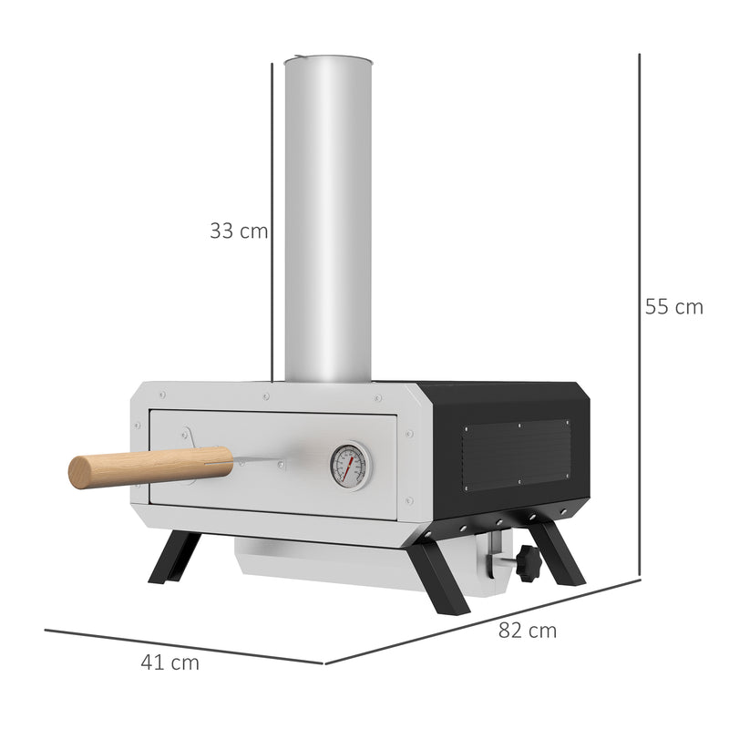 Outsunny Wood Fired Pizza Oven With Rotating Pizza Stone And Cover, Black