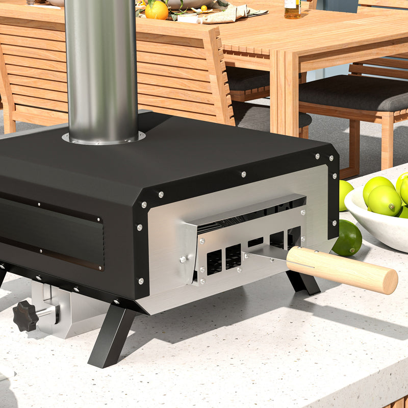 Outsunny Wood Fired Pizza Oven With Rotating Pizza Stone And Cover, Black
