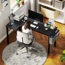 HOMCOM L-Shaped Corner Desk Computer with Fabric Bag and Hooks, Black