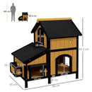 PawHut Wooden Outdoor Cat House w/ Flower Pot, Windows, Multiple Entrances
