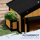 PawHut Wooden Outdoor Cat House w/ Flower Pot, Windows, Multiple Entrances