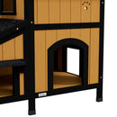 PawHut Wooden Outdoor Cat House w/ Flower Pot, Windows, Multiple Entrances