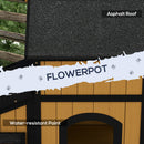 PawHut Wooden Outdoor Cat House w/ Flower Pot, Windows, Multiple Entrances