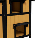 PawHut Wooden Outdoor Cat House w/ Flower Pot, Windows, Multiple Entrances