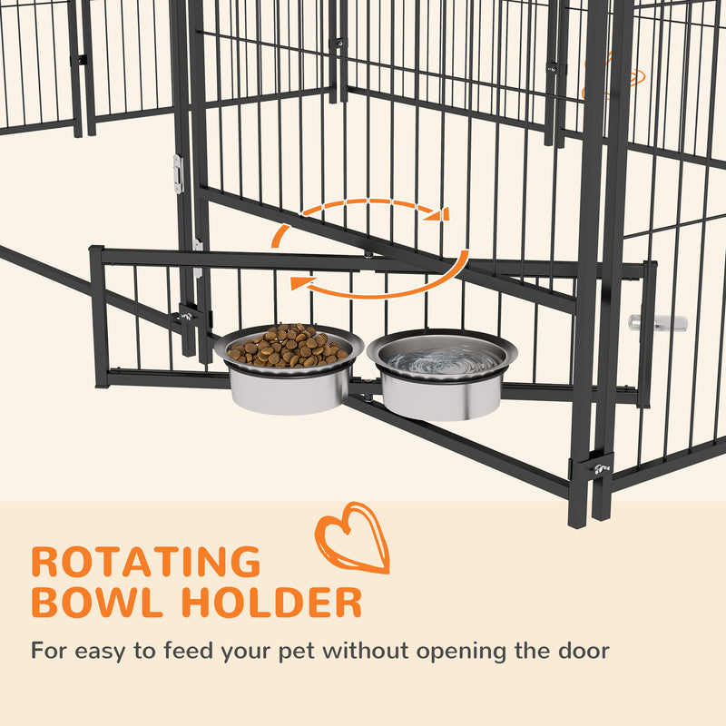 PawHut Outdoor Dog House Kennel with Canopy Top & Lock Rotating Bowl Holder