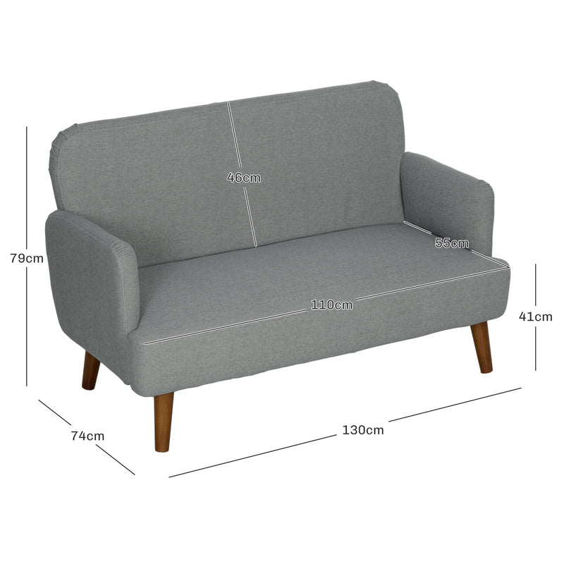 HOMCOM 2 Seater Sofa With 21cm Thick Padding And Wood Legs - Cream/Grey/Yellow