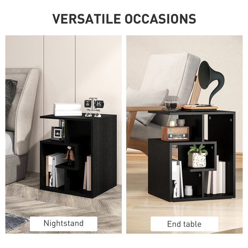 HOMCOM 3-Tier Side End Table Open Shelves Storage Magazine Desk Black