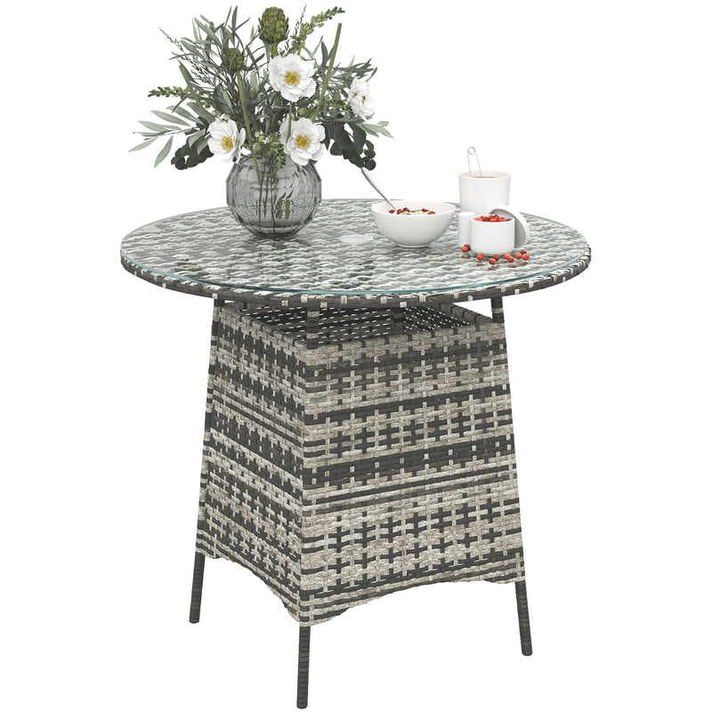 Outsunny Patio Furniture Rattan Garden Table with Umbrella Hole