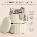 HOMCOM Round Pouffe Storage Footstool with Hidden Space, Beige