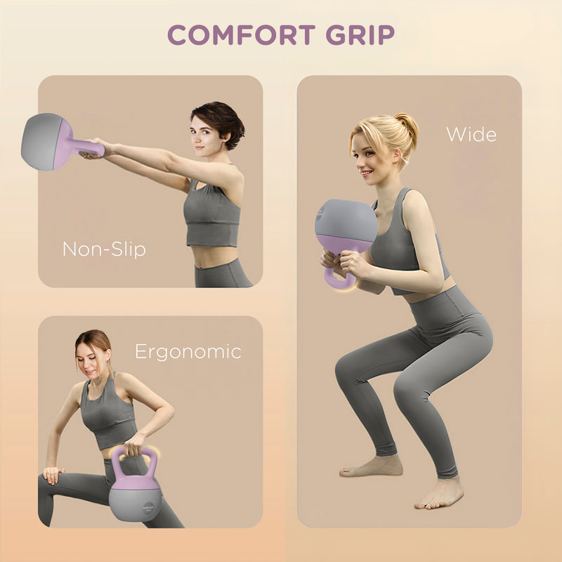 SPORTNOW Kettlebell w/ Soft Body and Non-Slip Handle, Purple and Grey