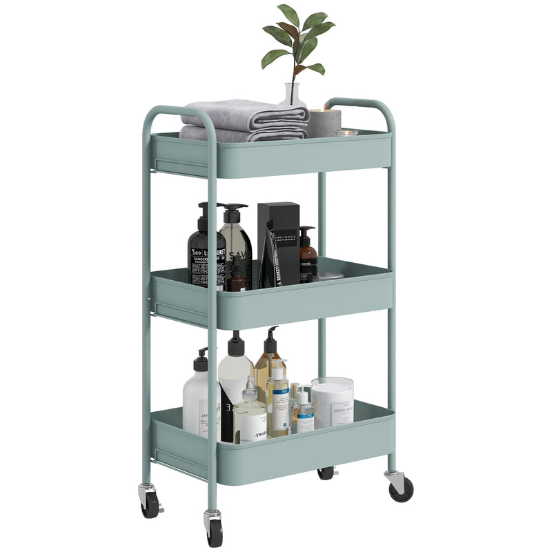 HOMCOM 3 Tier Rolling Utility Cart With 3 Mesh Basket, Pink