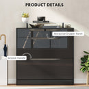 HOMCOM Shoe Cabinet with 3 Drawers, High Gloss Front Panels, Glass Top Black