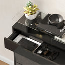 HOMCOM Shoe Cabinet with 3 Drawers, High Gloss Front Panels, Glass Top Black