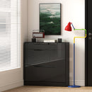 HOMCOM Shoe Cabinet with 3 Drawers, High Gloss Front Panels, Glass Top Black