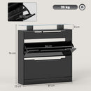 HOMCOM Shoe Cabinet with 3 Drawers, High Gloss Front Panels, Glass Top Black