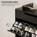 HOMCOM Shoe Cabinet with 3 Drawers, High Gloss Front Panels, Glass Top Black