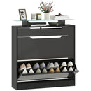 HOMCOM Shoe Cabinet with 3 Drawers, High Gloss Front Panels, Glass Top Black