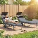 Outsunny Folding Sun Loungers Set Of 2, Sun Bed With Canopy, Light Grey