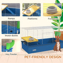 PawHut Small Animal Cage, Rabbit Guinea Pig Hutch, Pet Playhouse, Blue