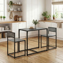 HOMCOM 3 Piece Dining Table Set With Metal Frame Charcoal Grey Wood-Effect