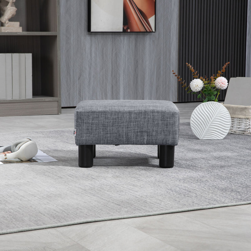 HOMCOM Chic Linen Fabric Grey Footstool Ottoman Cube with 4 Plastic Legs