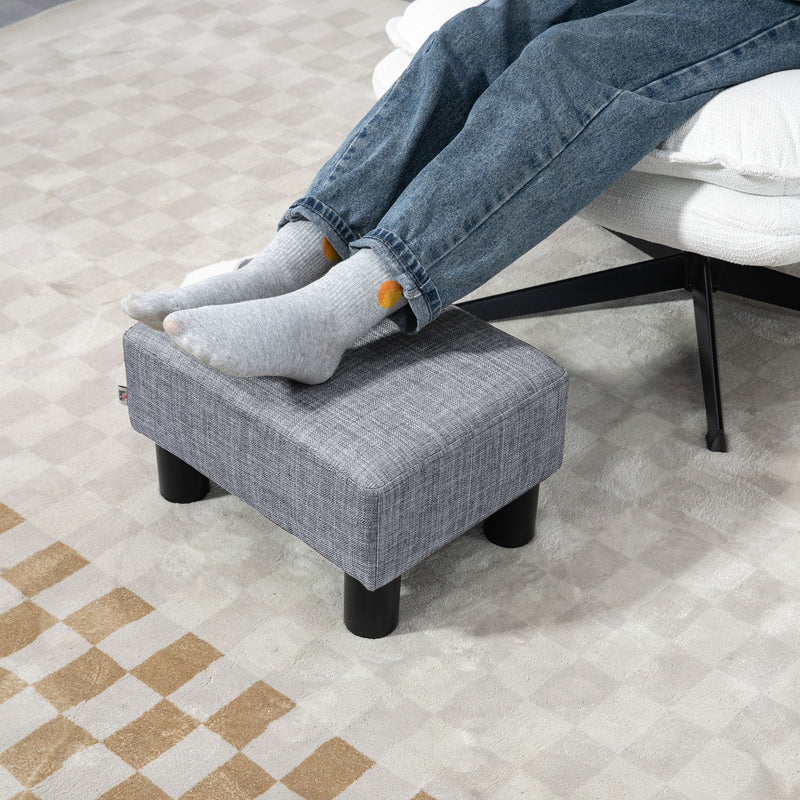 HOMCOM Chic Linen Fabric Grey Footstool Ottoman Cube with 4 Plastic Legs