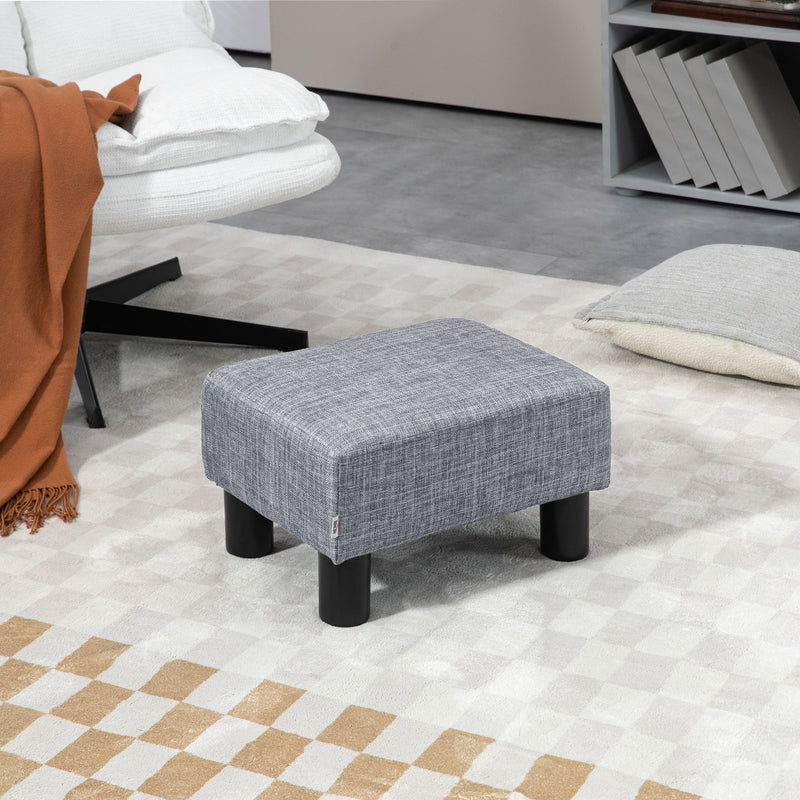 HOMCOM Chic Linen Fabric Grey Footstool Ottoman Cube with 4 Plastic Legs