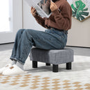 HOMCOM Chic Linen Fabric Grey Footstool Ottoman Cube With 4 Plastic Legs