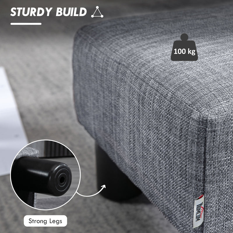 HOMCOM Chic Linen Fabric Grey Footstool Ottoman Cube with 4 Plastic Legs