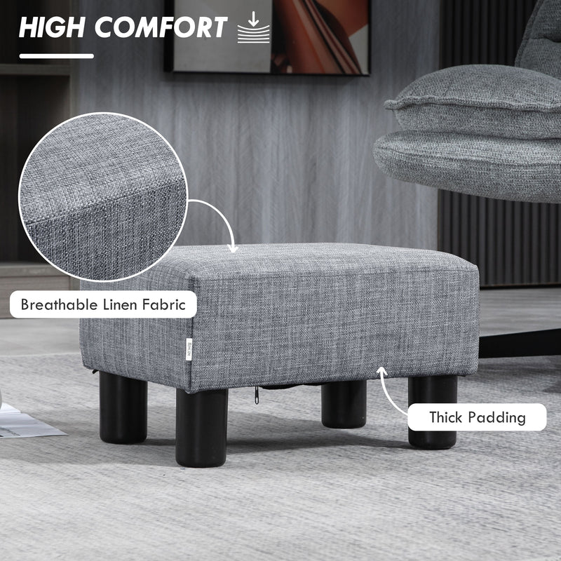 HOMCOM Chic Linen Fabric Grey Footstool Ottoman Cube with 4 Plastic Legs
