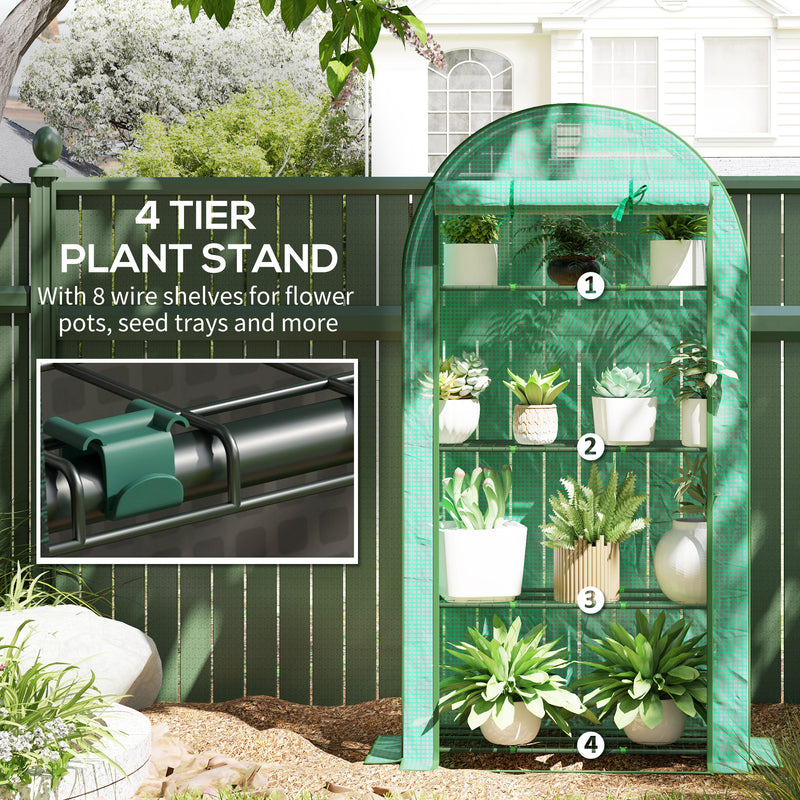 Outsunny 4 Tier Mini Greenhouse with Reinforced PE Cover, Green