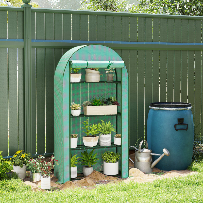 Outsunny 4 Tier Mini Greenhouse with Reinforced PE Cover, Green