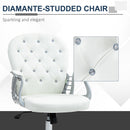 Vinsetto Office Chair PU Diamante Padded Ergonomic 360° Swivel - White/Grey/Pink