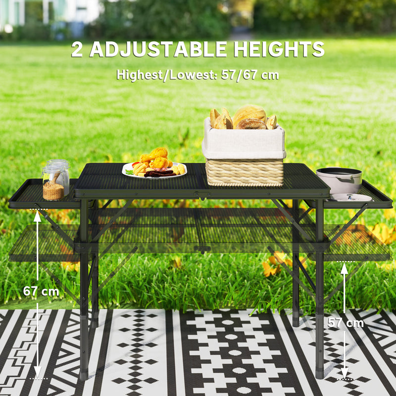 Outsunny 4.5ft Portable Folding Table, Height Adjustable Metal Picnic Table