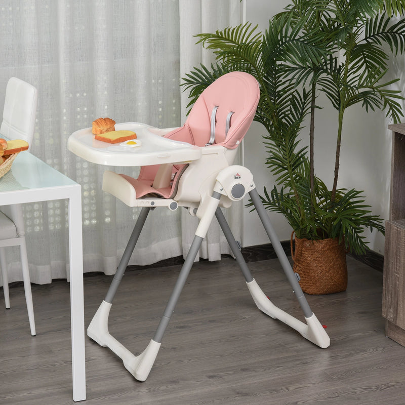 HOMCOM Babies Foldable PU Highchair Pink