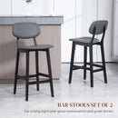 HOMCOM Breakfast Bar Stools Set Of 2 With PU Leather Cover, Wood Legs, Dark Grey