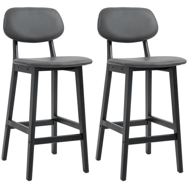 HOMCOM Breakfast Bar Stools Set Of With PU Leather Cover, Wood Legs,