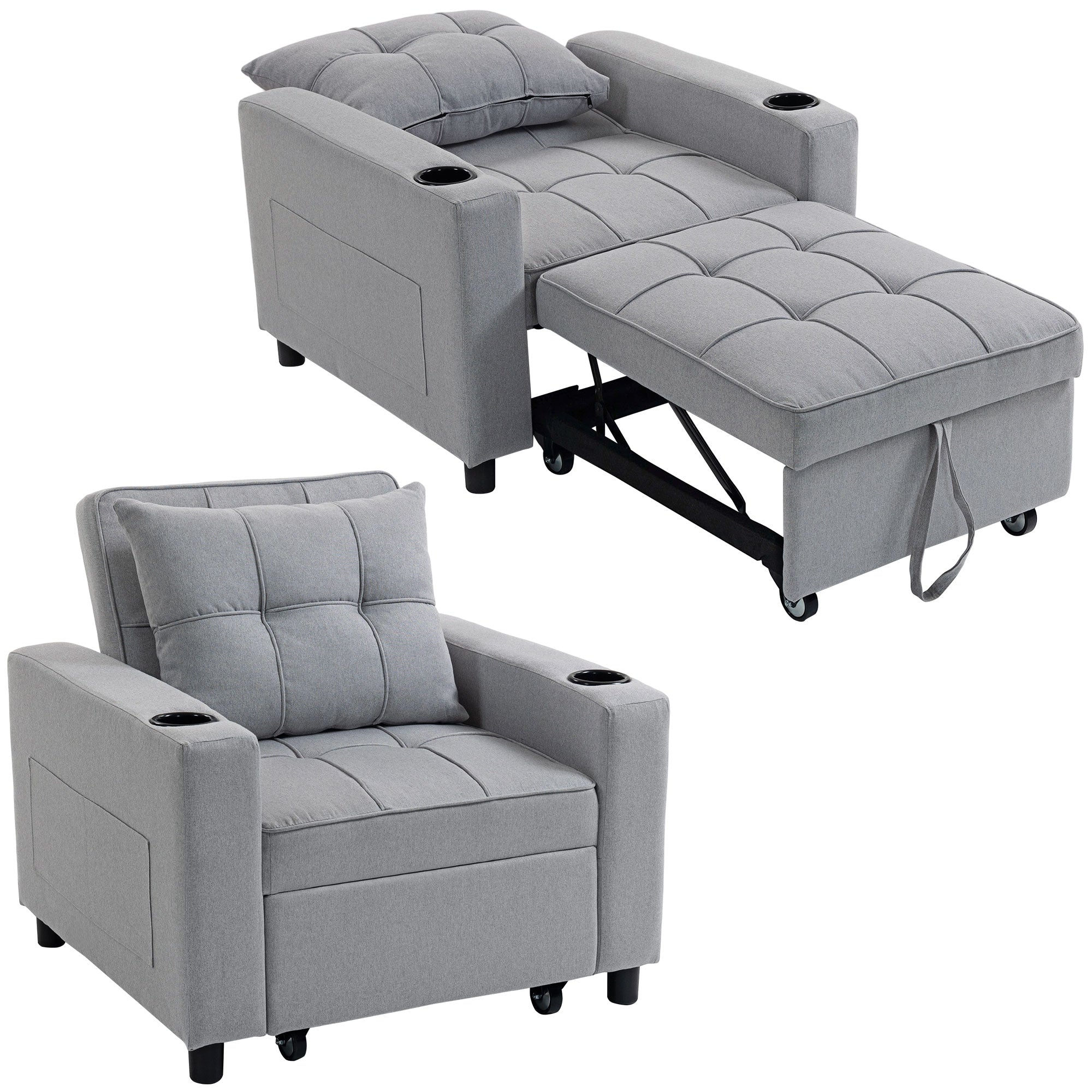 HOMCOM 3-in-1 Sofa Bed, Convertible Sleeper Chair With Adjustable Back