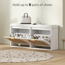 HOMCOM Boho Shoe Bench with Padded Seat and 2 Flip-Drawers