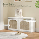 HOMCOM Boho Shoe Bench with Padded Seat and 2 Flip-Drawers