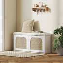 HOMCOM Boho Shoe Bench with Padded Seat and 2 Flip-Drawers