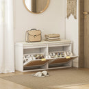 HOMCOM Boho Shoe Bench with Padded Seat and 2 Flip-Drawers
