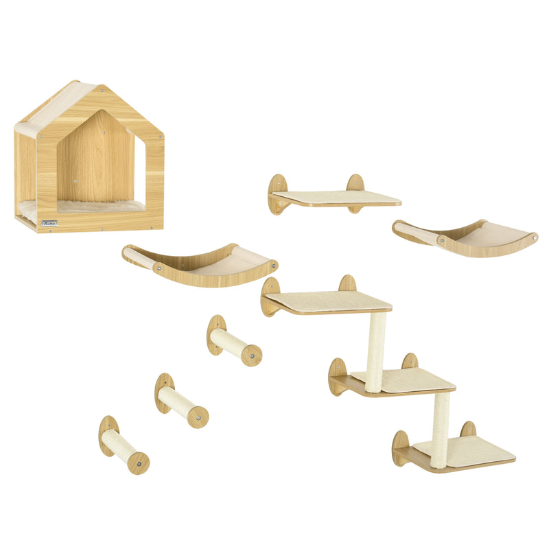 PawHut 8 Piece Cat Shelves Set with Cat House, 3 Perches